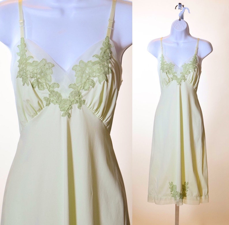 1950s authentic vintage seafoam green lace chiffon classic nightie nightgown babydoll slip dress women/'s size medium
