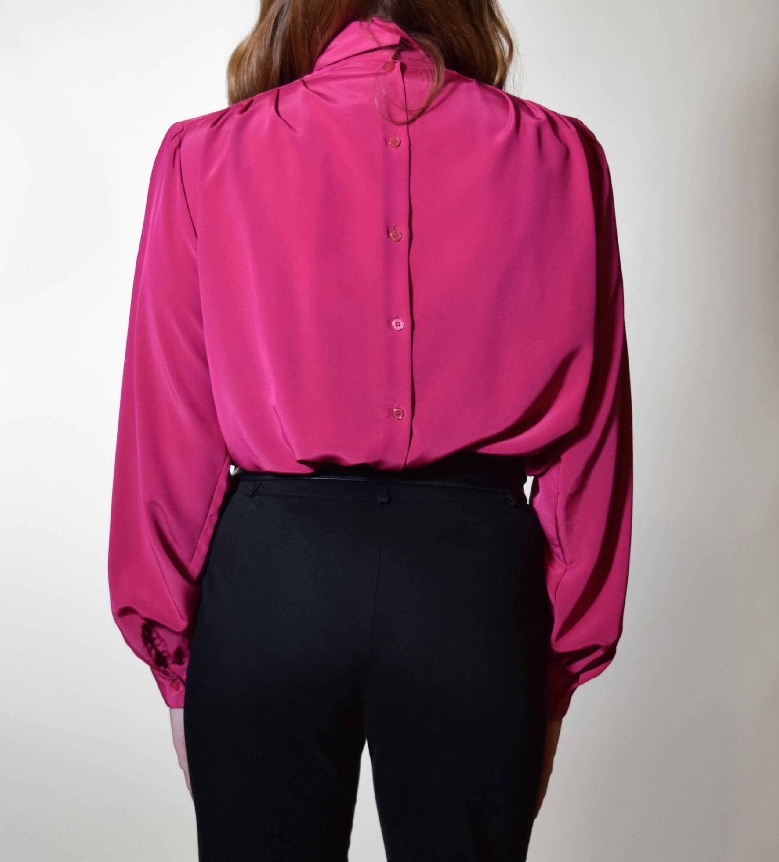 1980's authentic vintage dark pink polyester - silky high turtleneck ...
