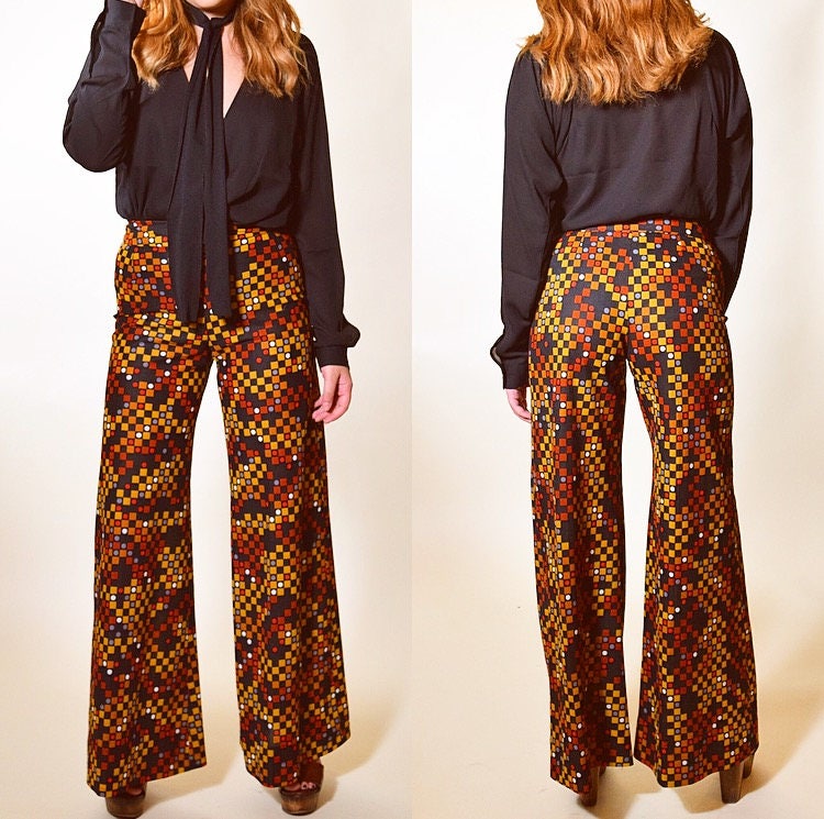 patterned bell bottom pants