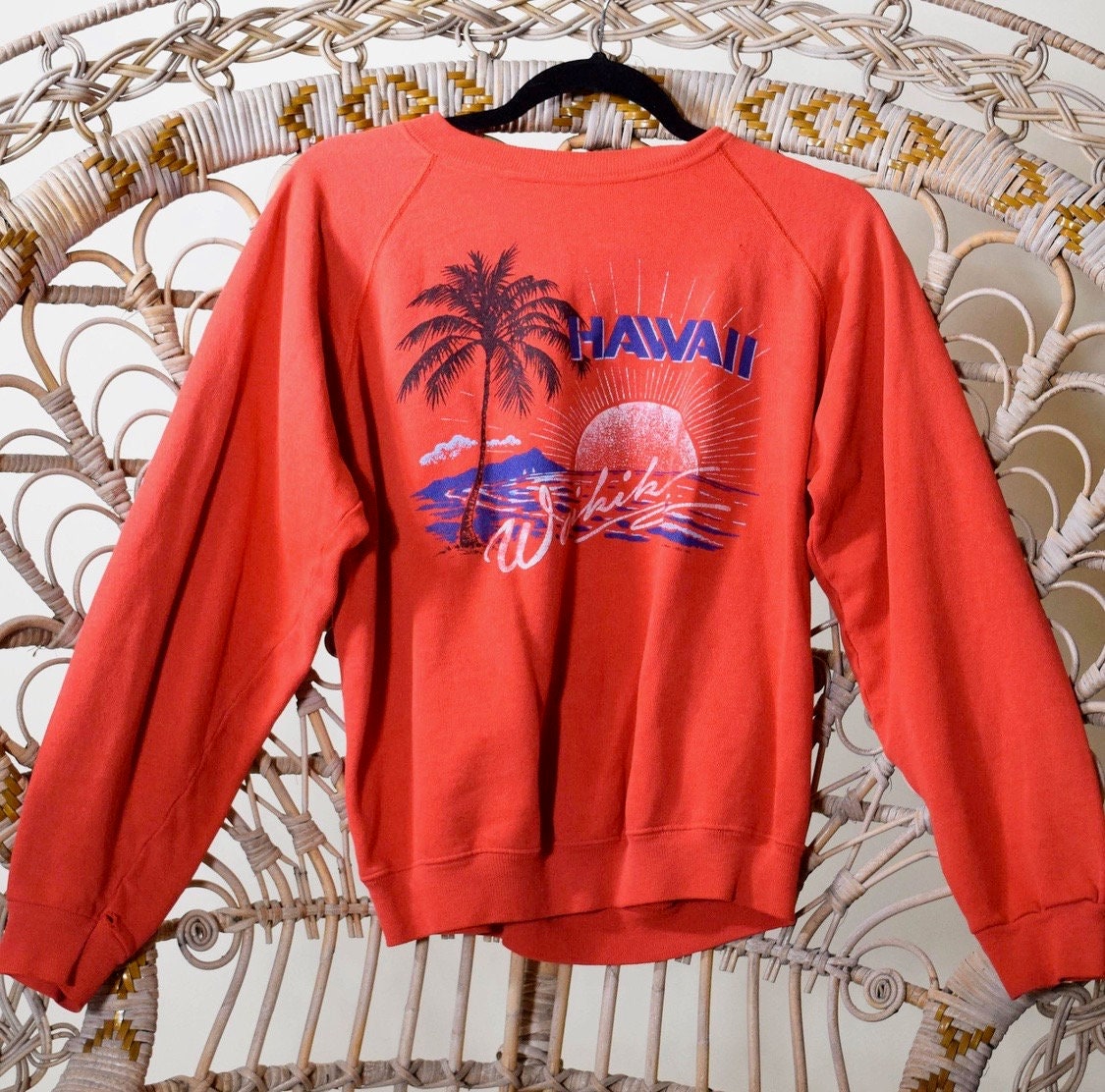 1980s authentic vintage Hawaii palm tree beach patterned retro pullover ...