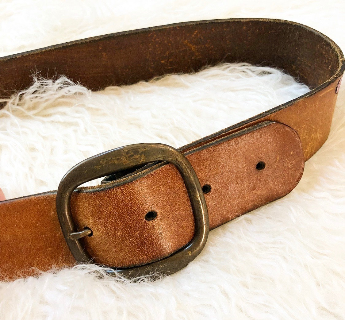 1970s vintage brown leather tooled belt with painted flowers women's