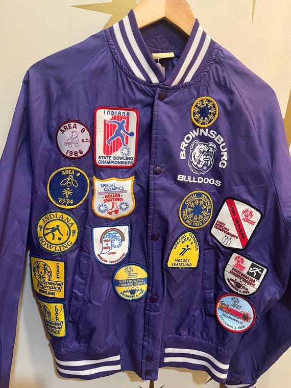 One of a kind special Olympics sports jacket with patches 1980s
