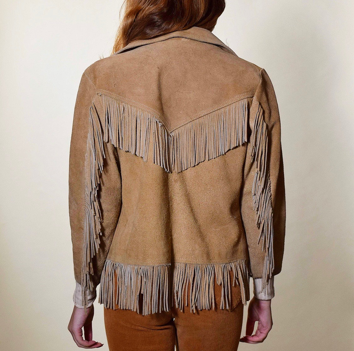 Authentic vintage Easy Rider beige suede leather fringe fitted crop ...