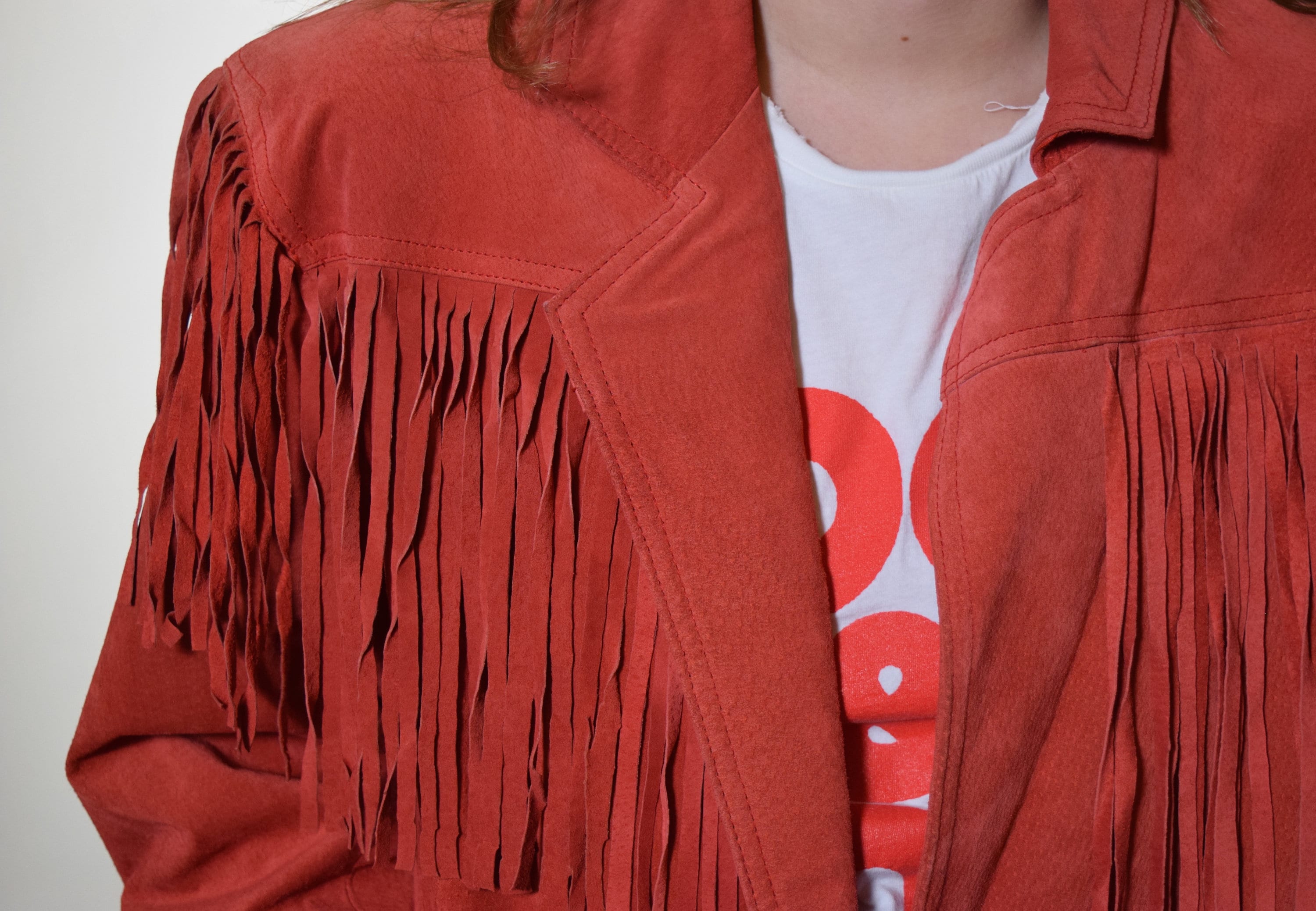 1980&rsquo;s authentic vintage red suede fringe Easy Rider inspired oversized