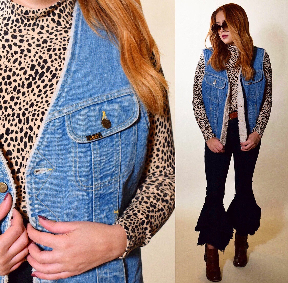 1970s vintage LEE denim sherpa Storm Rider denim vest unisex medium