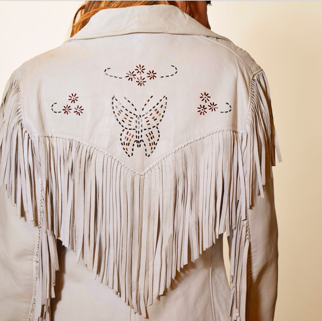 vintage 1950s rockabilly fringe leather western hippie butterfly beaded