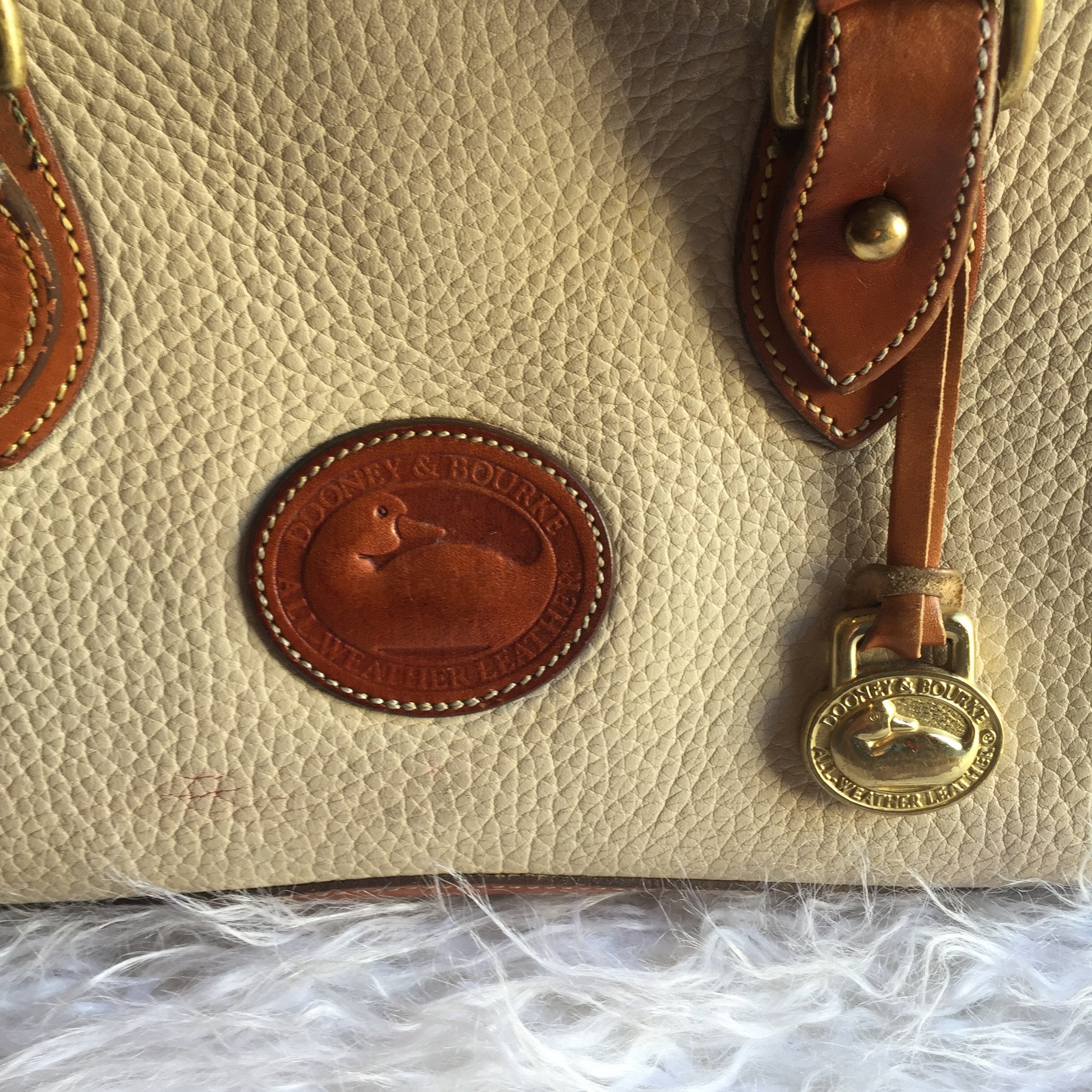 Dooney & Burke 1980's authentic vintage tan and taupe two tone leather