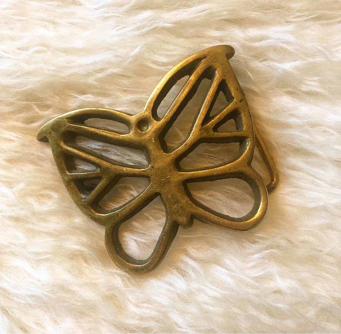1970s authentic vintage solid brass butterfly belt buckle