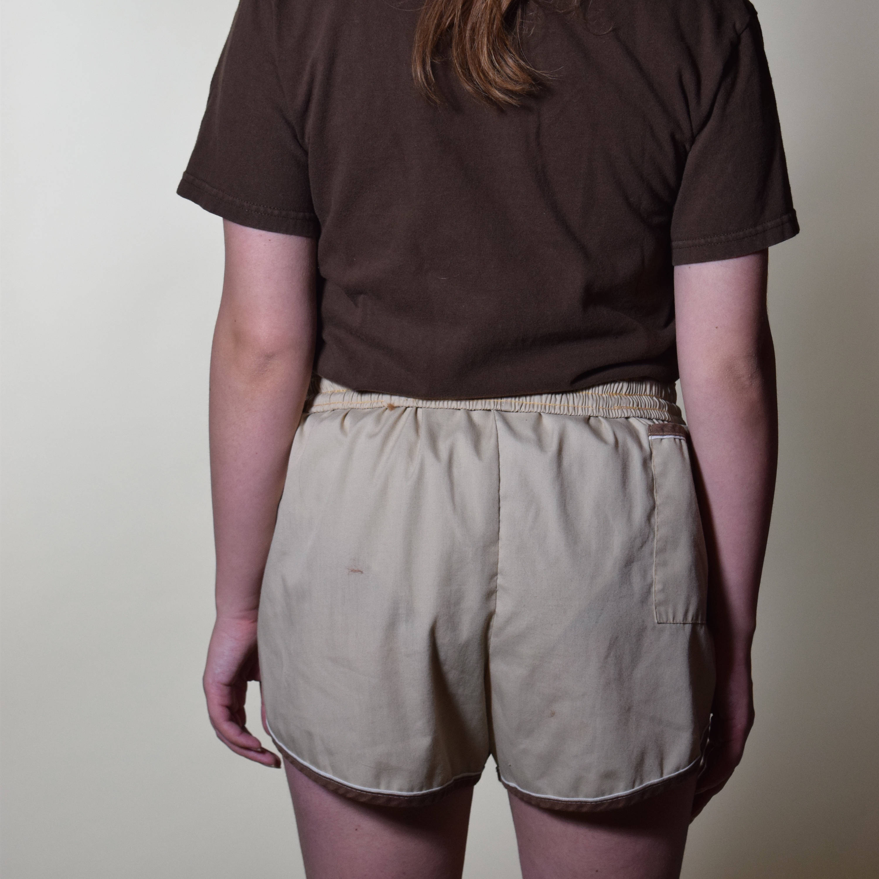 Vintage brown/ tan gym running shorts with drawstring