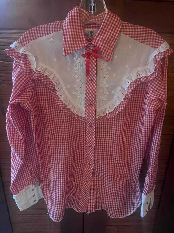 Rare 1970s Miss rodeo America red and white checked blouse