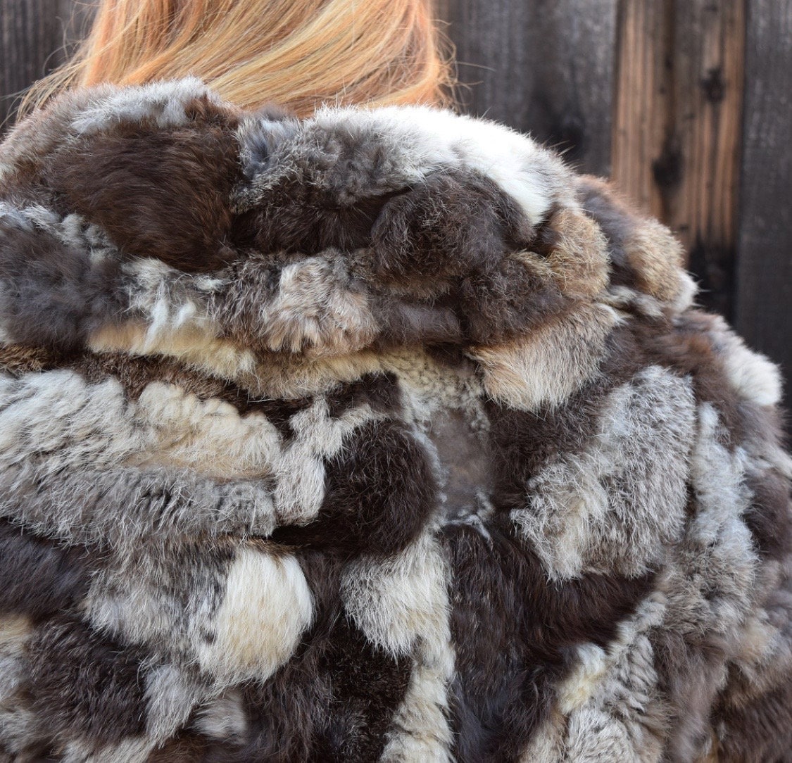 1970s vintage patchwork rabbit fur zip up Rock N Roll jacket women's