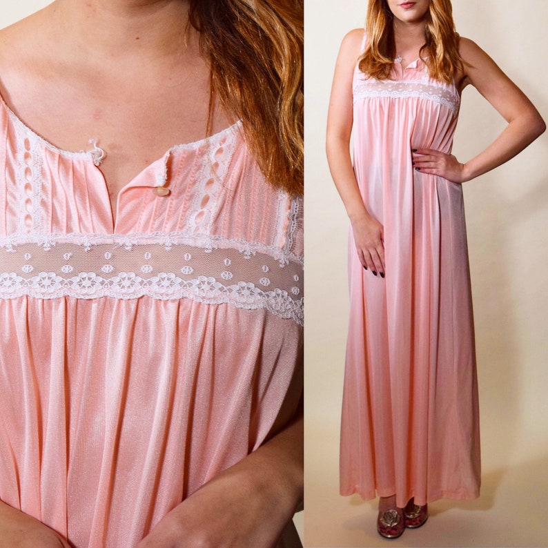 1970s Vintage Light Blush Pink Nylon Nightgown With Lace | Etsy