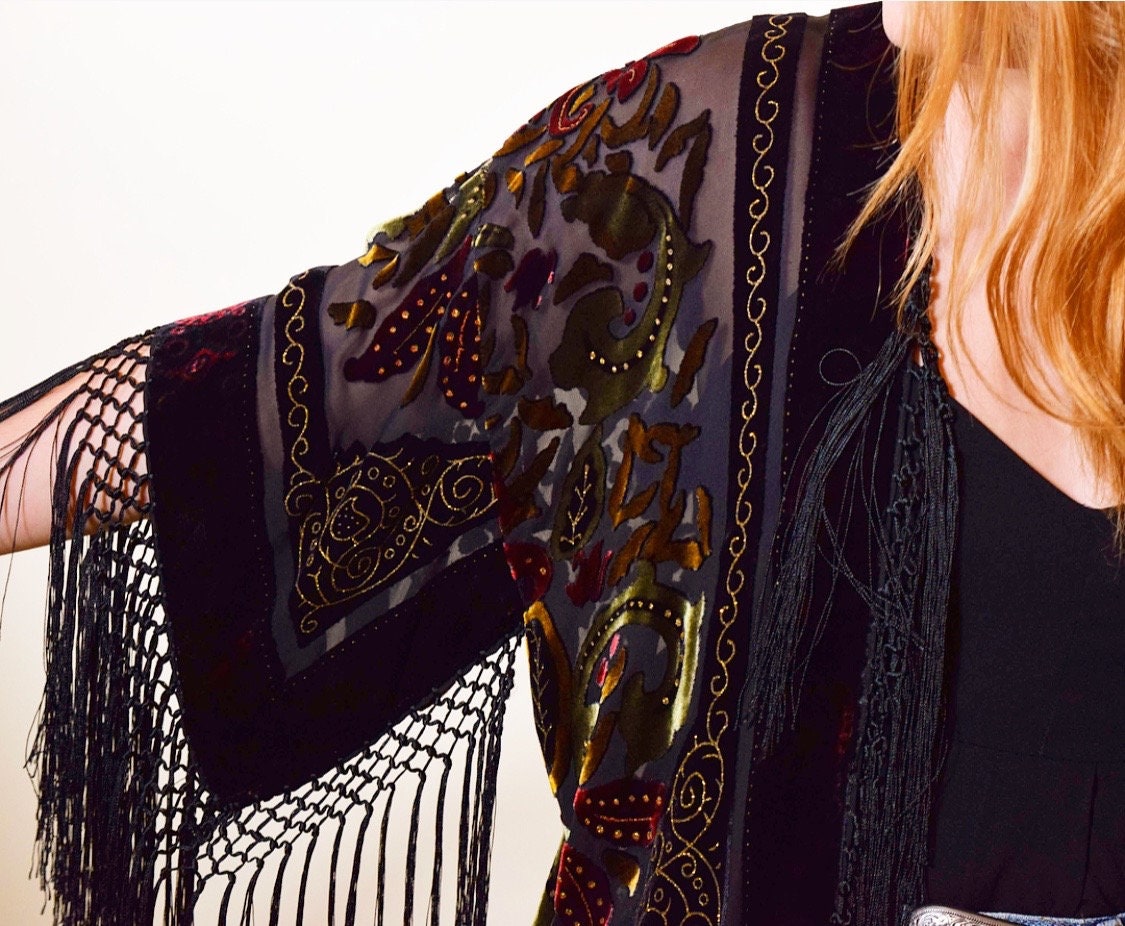 Authentic vintage black velvet fringe Stevie nicks boho