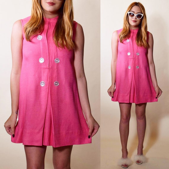 1960s authentic vintage hot pink mod mini sleevele