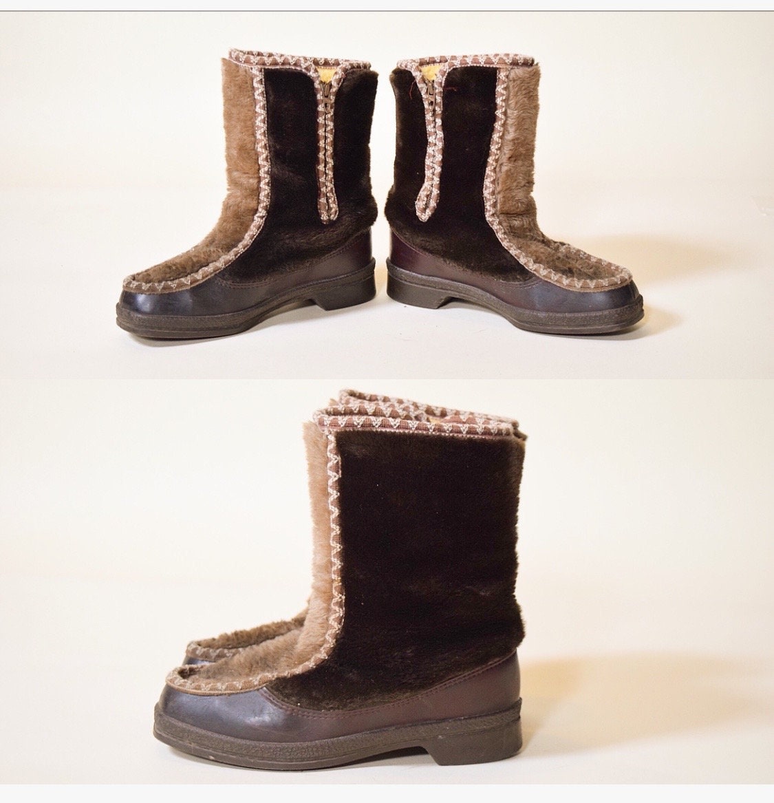 1970s authentic vintage Snowland plush two tone faux fur shearling and