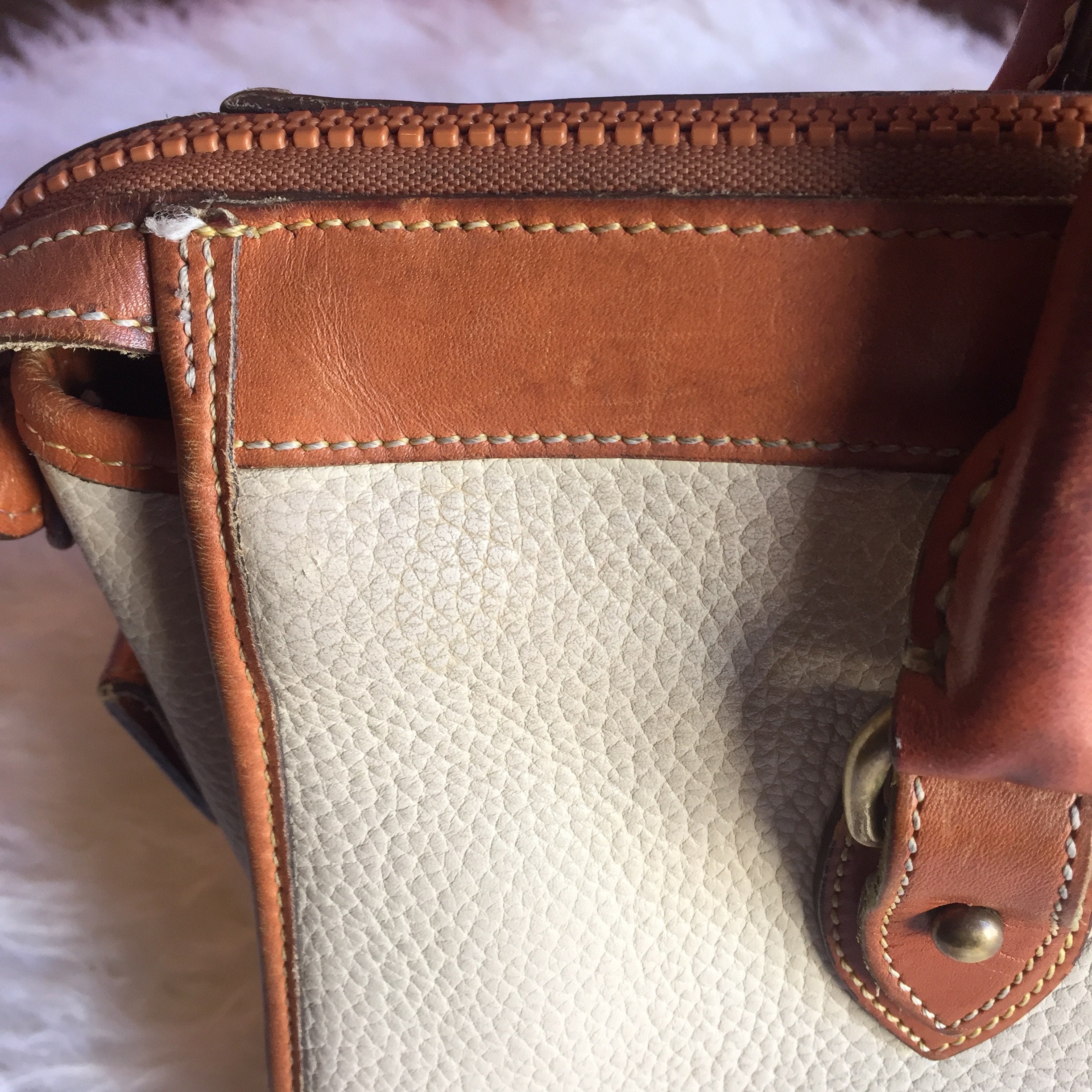 Dooney & Burke 1980's authentic vintage tan and taupe two tone leather ...