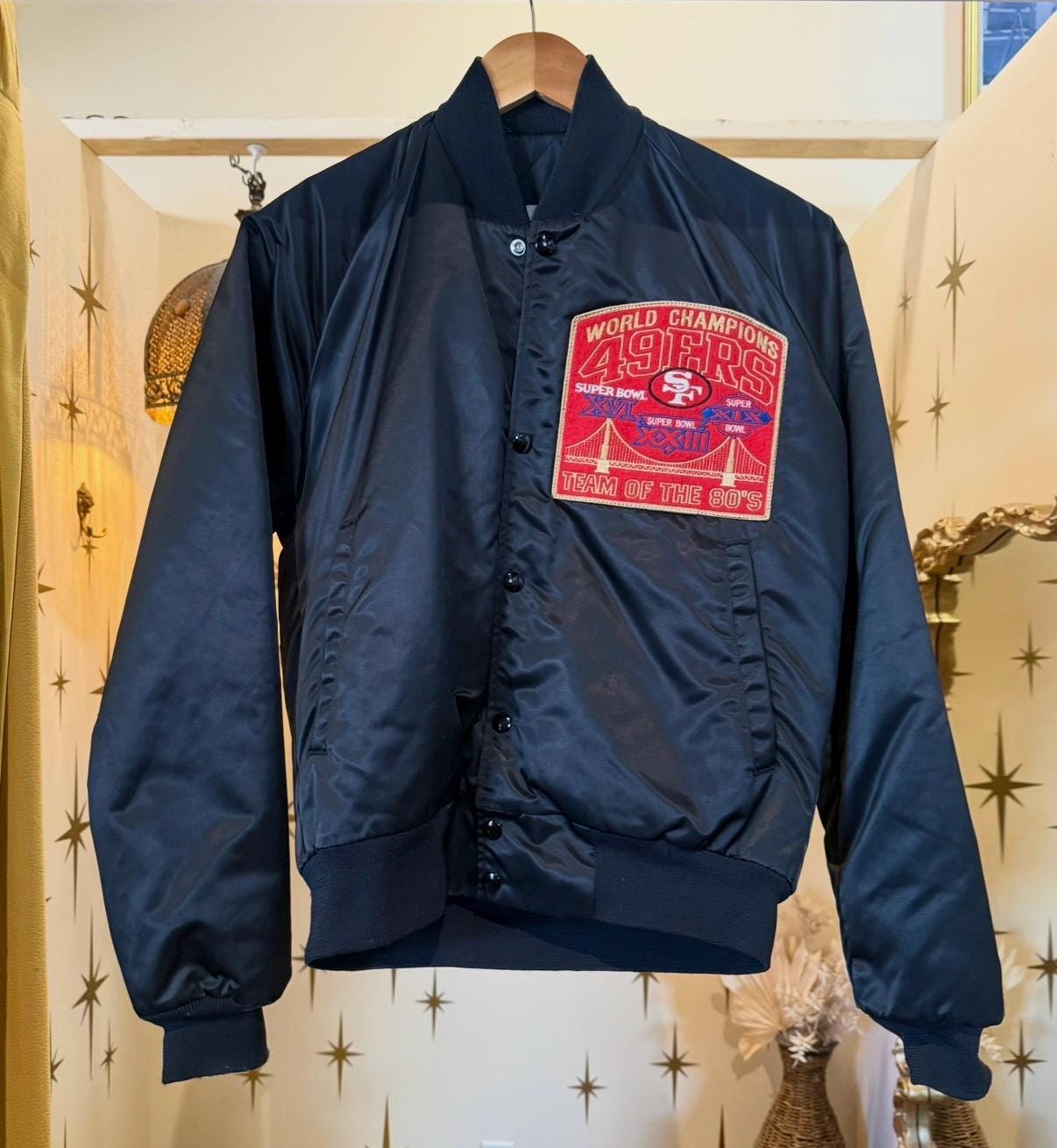 Very rare 1980s 49er jacket. Team of the 80s Super Bowl chalk line