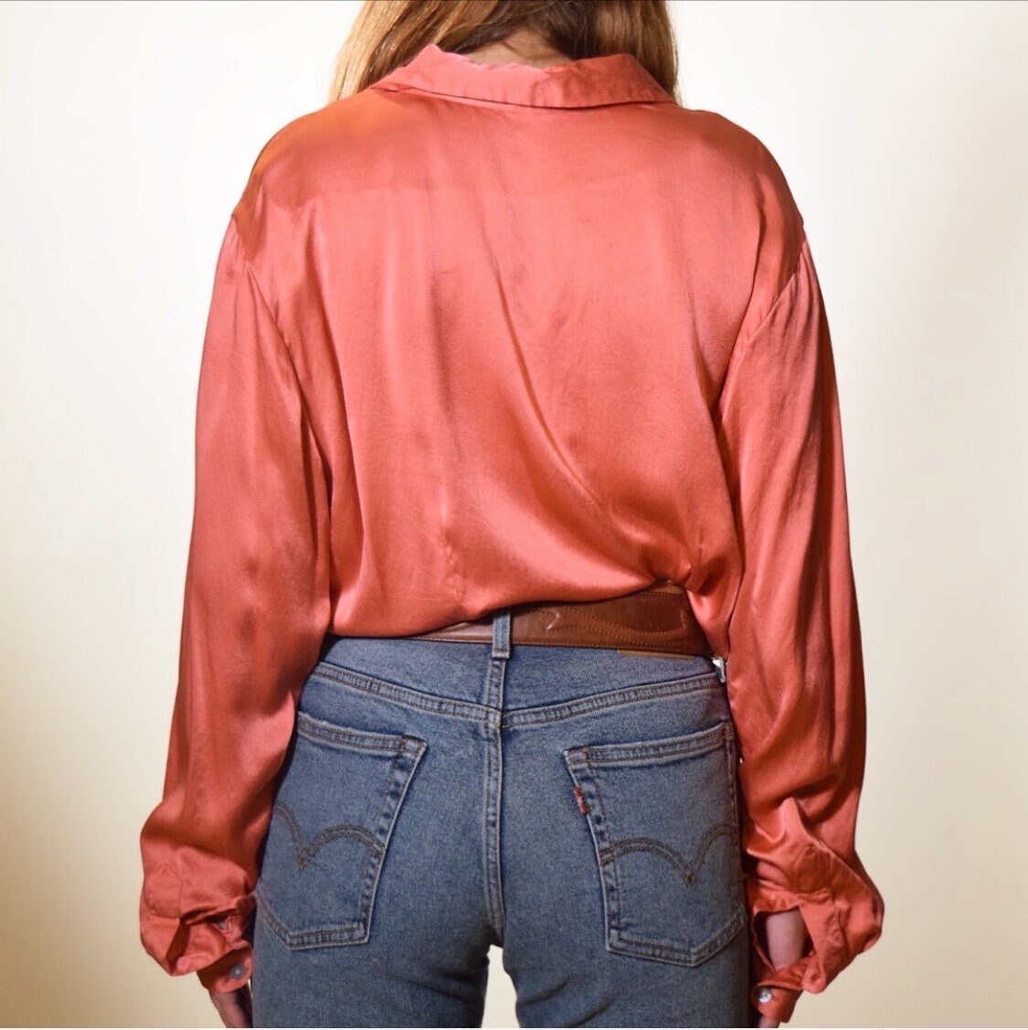 Authentic vintage classic blush rose pink silk button down blouse / night sleep shirt women's 