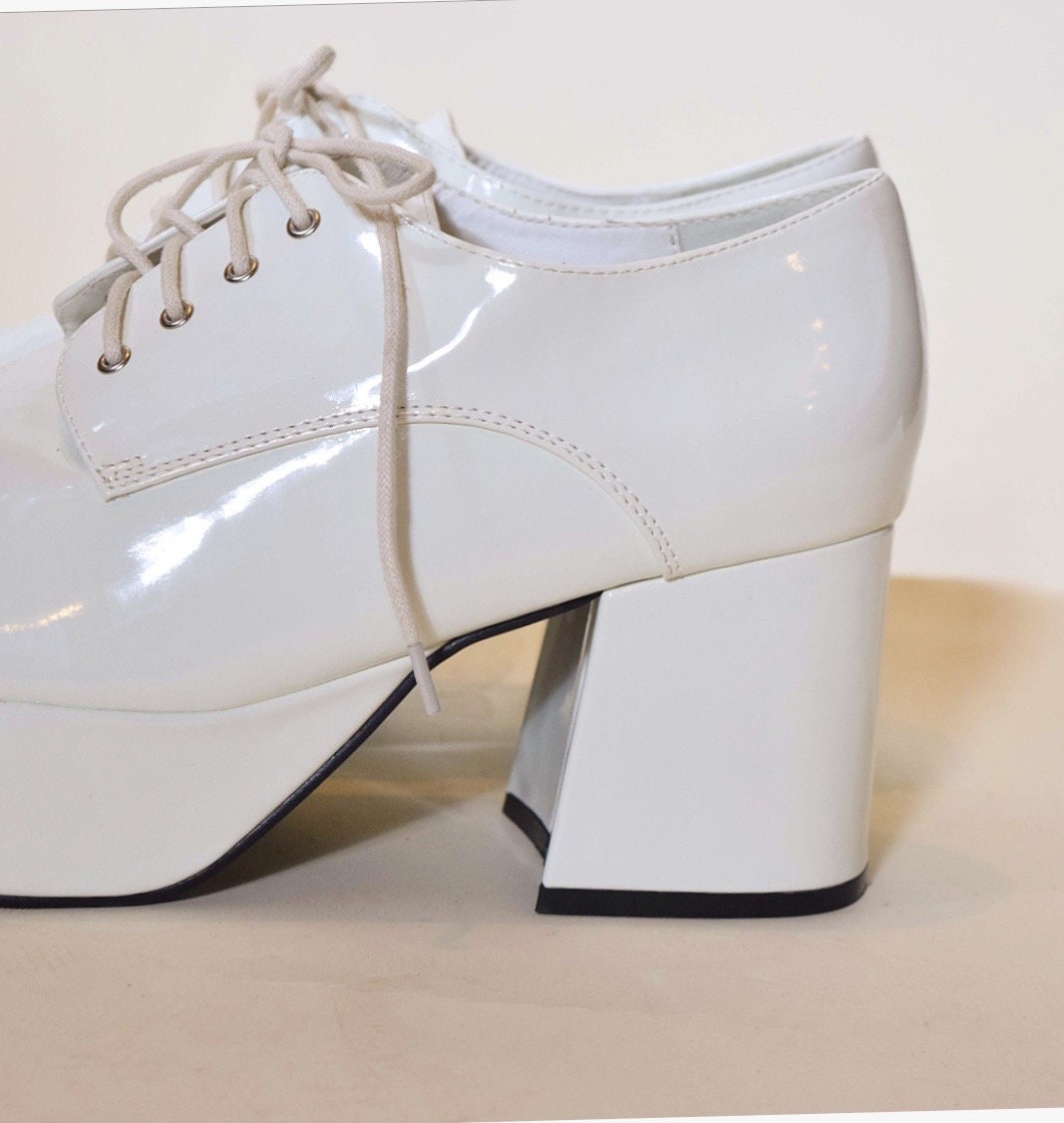 Vintage retro White lace up platform chunky heel disco costume shoes
