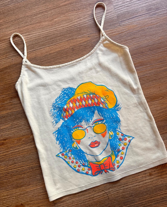 Rare one of a kind 1980s dead stock tank top - harlequin print