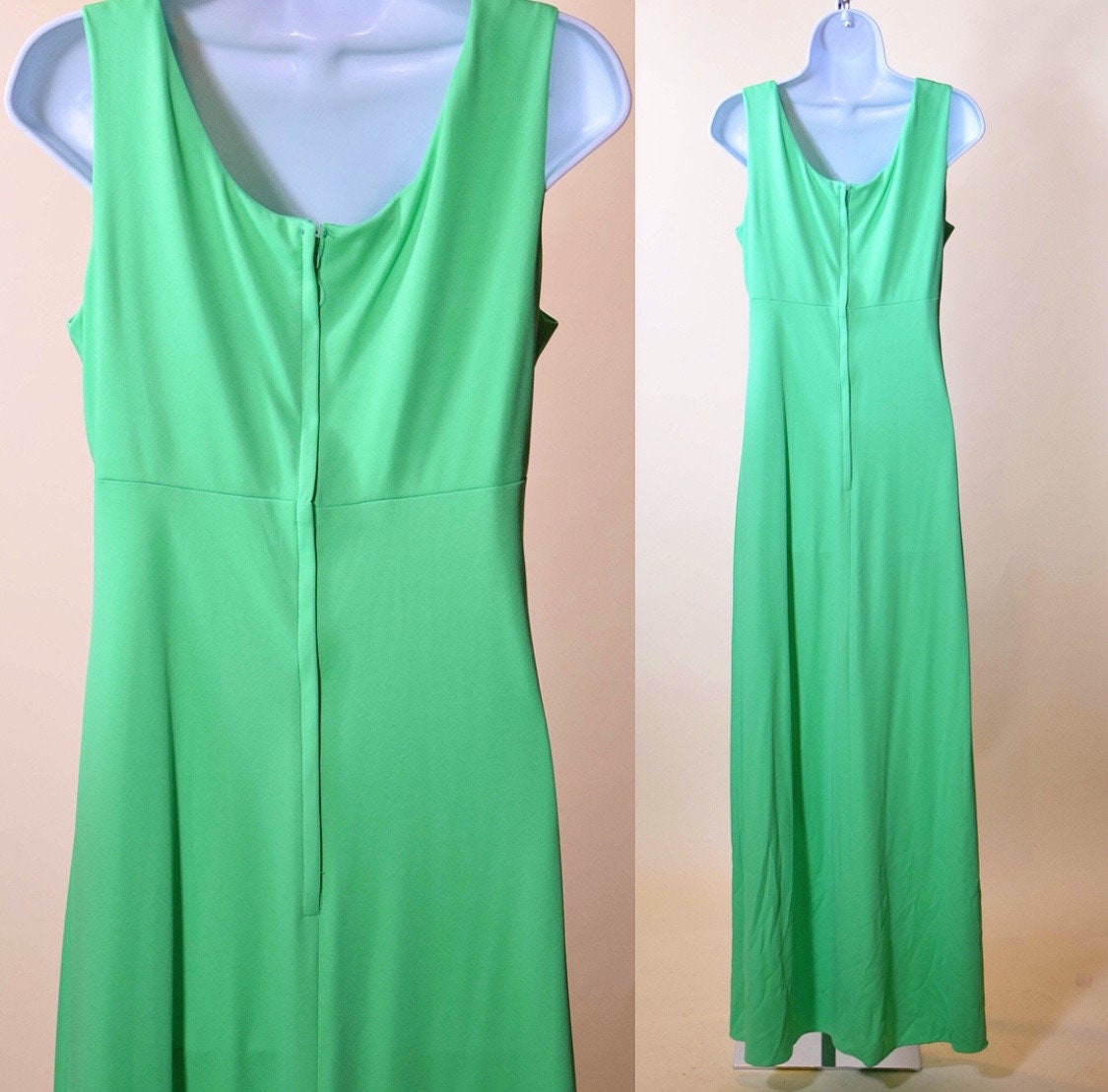 1970s lime green 100 % Polyester classic sleeveless long maxi formal ...