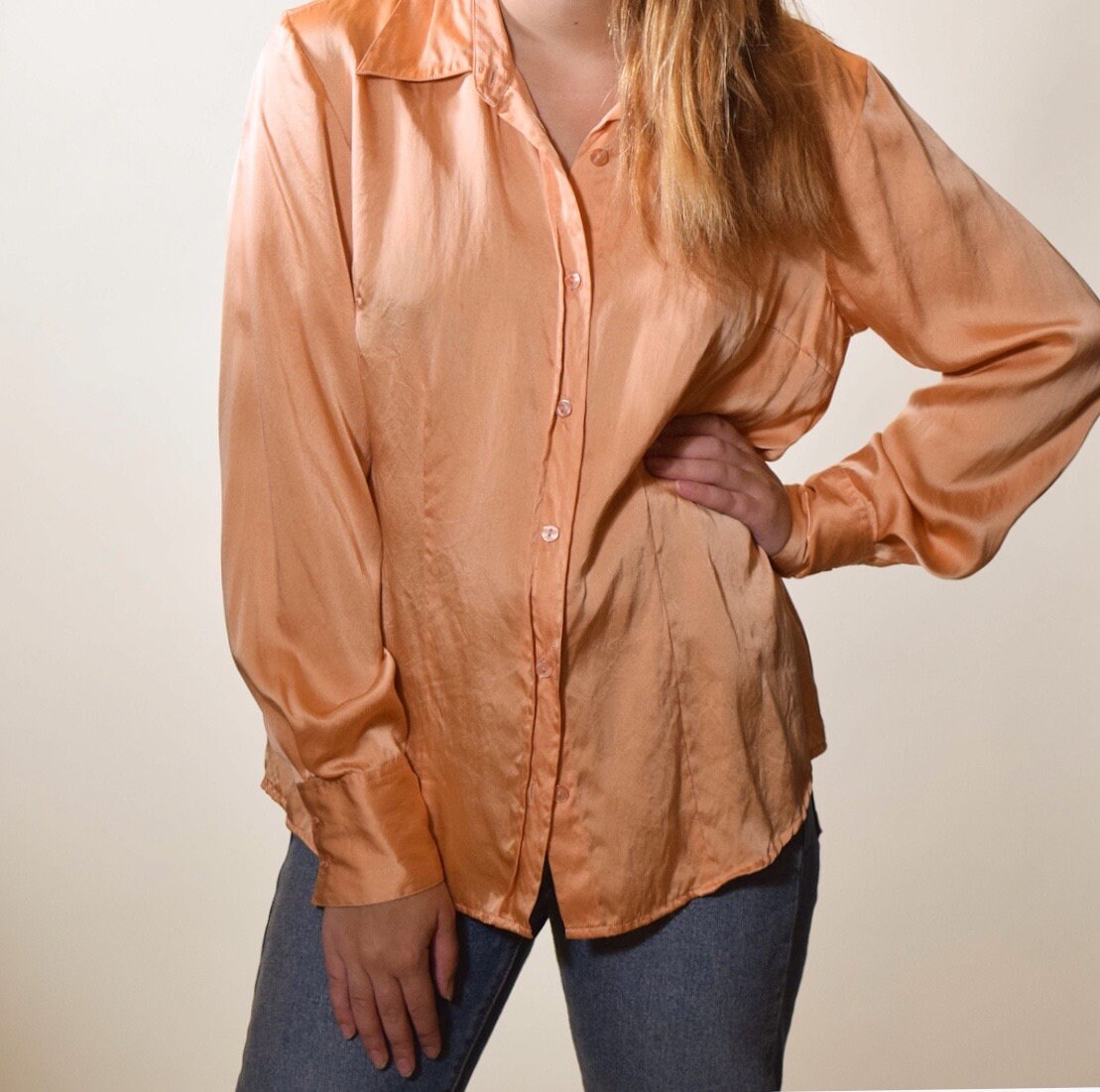 peach silk shirt