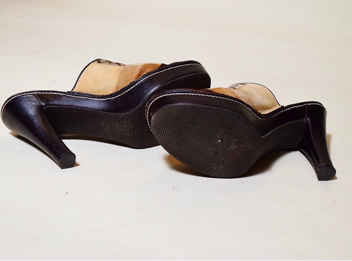 Vintage coach patchwork designer clog round toe with 4.5 inch heel ...