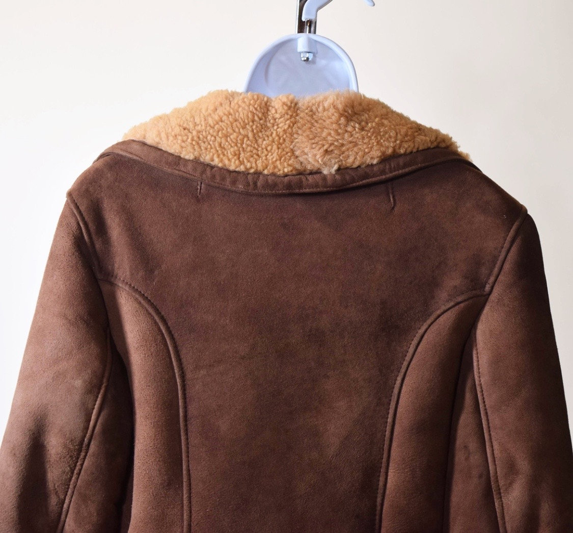 1970s brown suede leather double breasted coat with sherpa fur lining ...