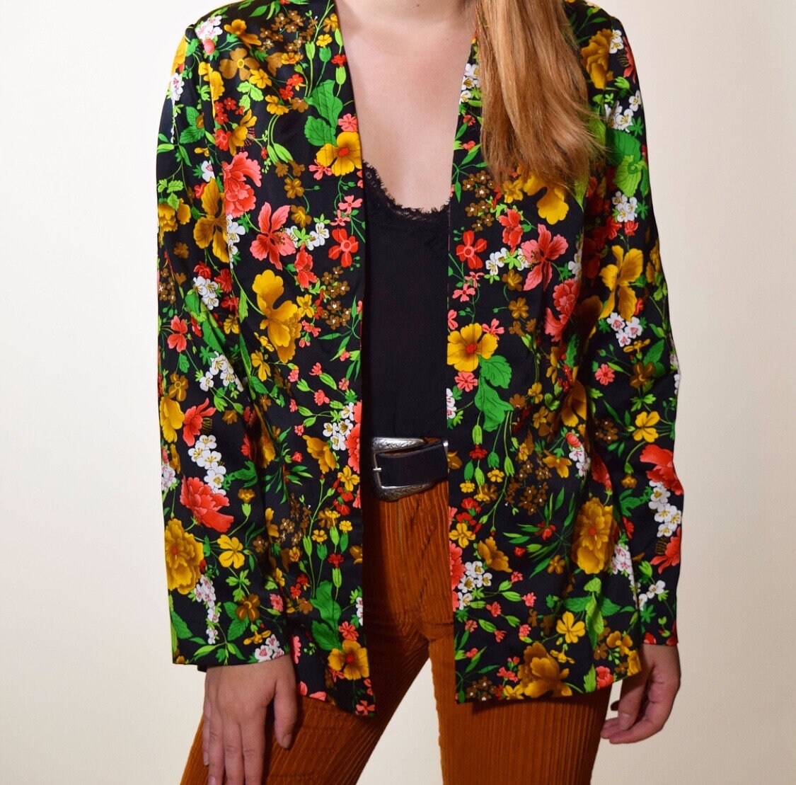 1970s authentic vintage floral lightweight open front kimono wrap