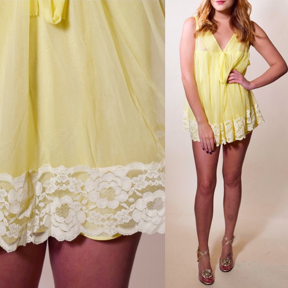 Vintage 1960's old hollywood glam yellow babydoll