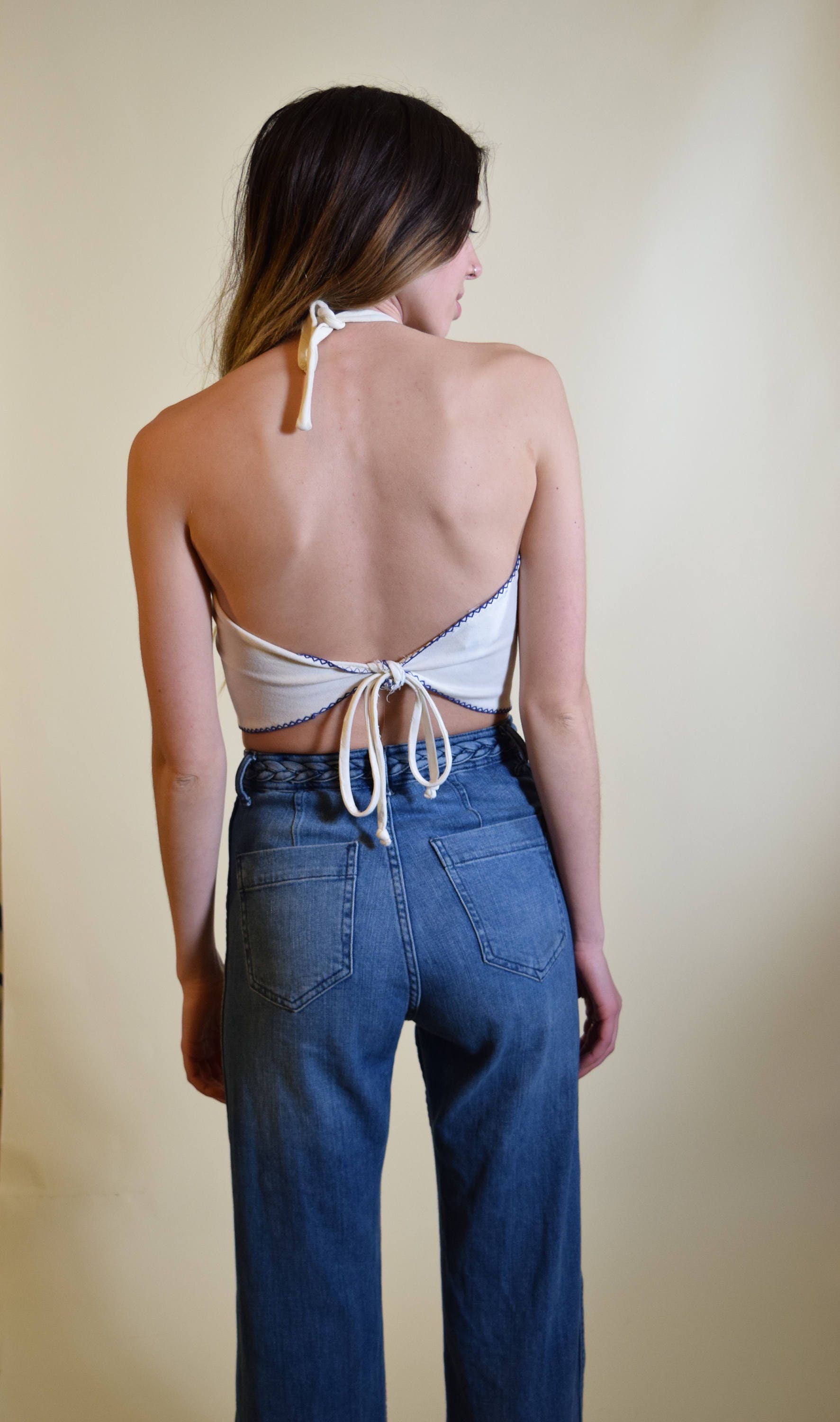 Vintage 1970's little Bobbie Brooks open back tie back halter top with