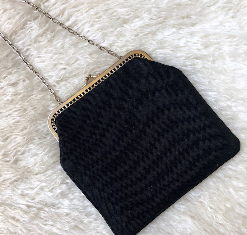 Vintage embroidered padded black evening outs with chain