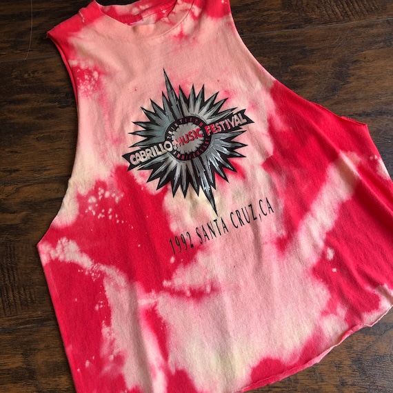 Hand distressed one of a kind Vintage 1992 Cabrillo Music Festival acid wash tank top women's size small