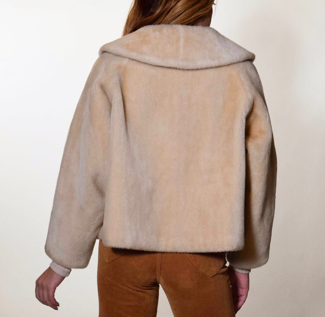 1960a authentic vintage short crop swing faux fur beige jacket women's