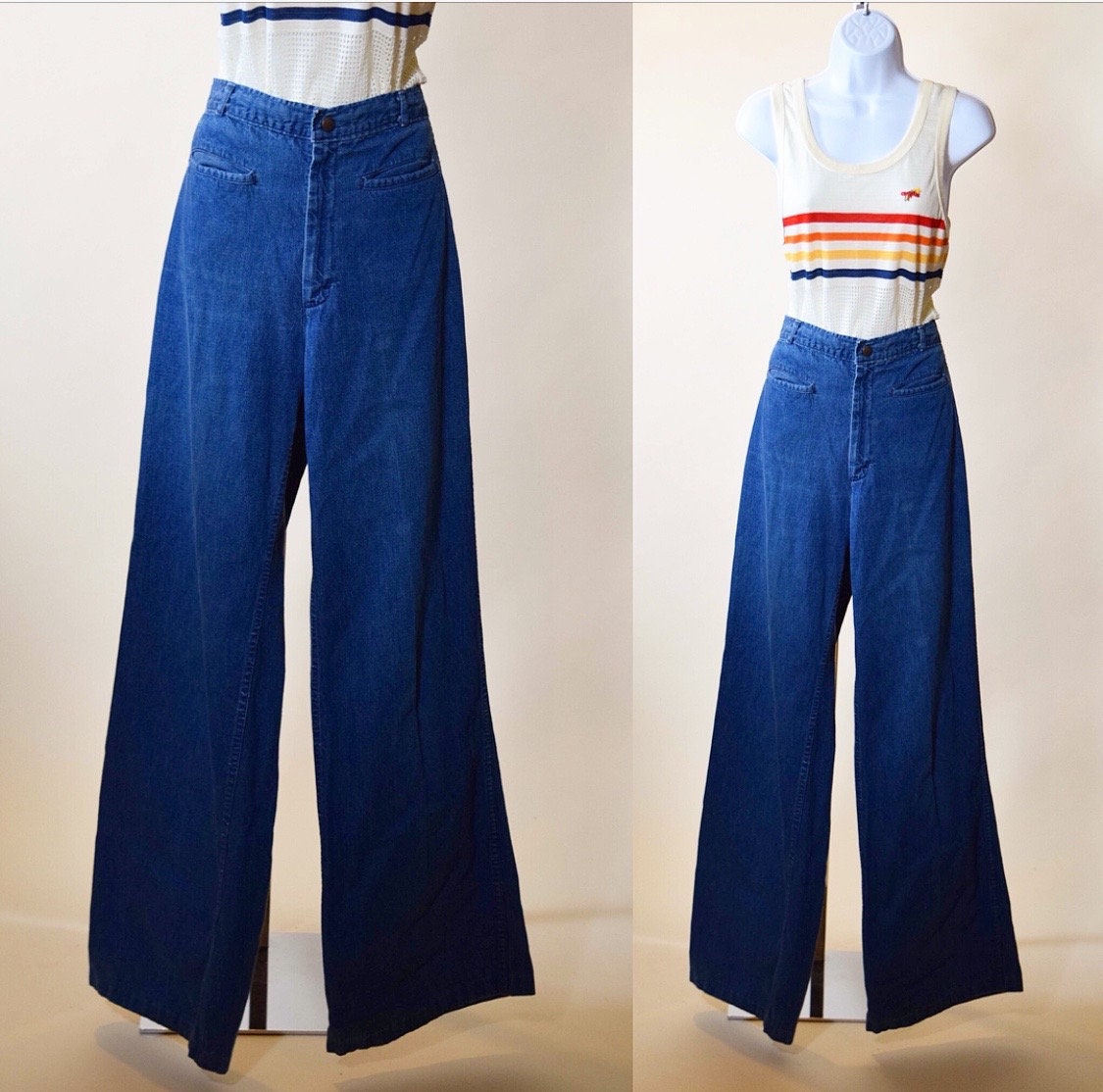 1970s vintage bell bottoms Land Lubber high waisted blue jeans women's 27  waist ( Small - Medium )