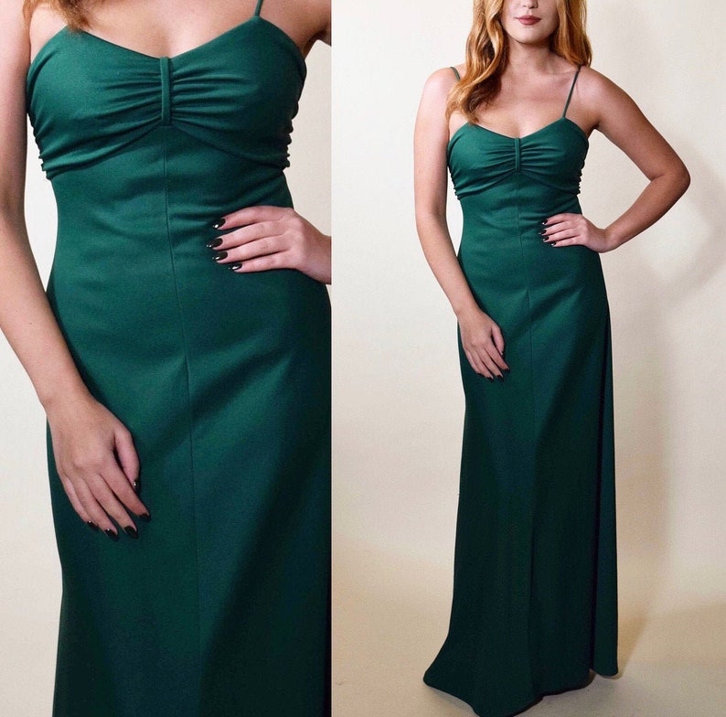 emerald green spaghetti strap dress