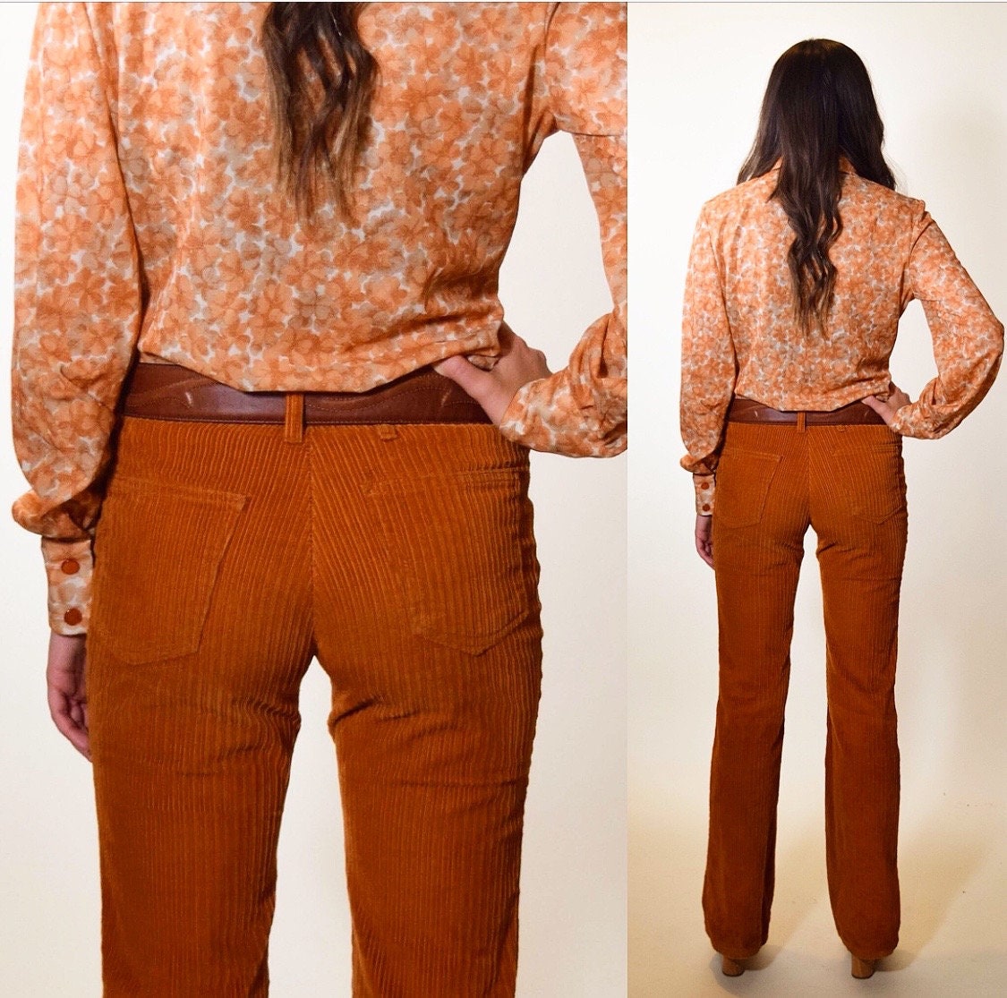 orange corduroy flare pants