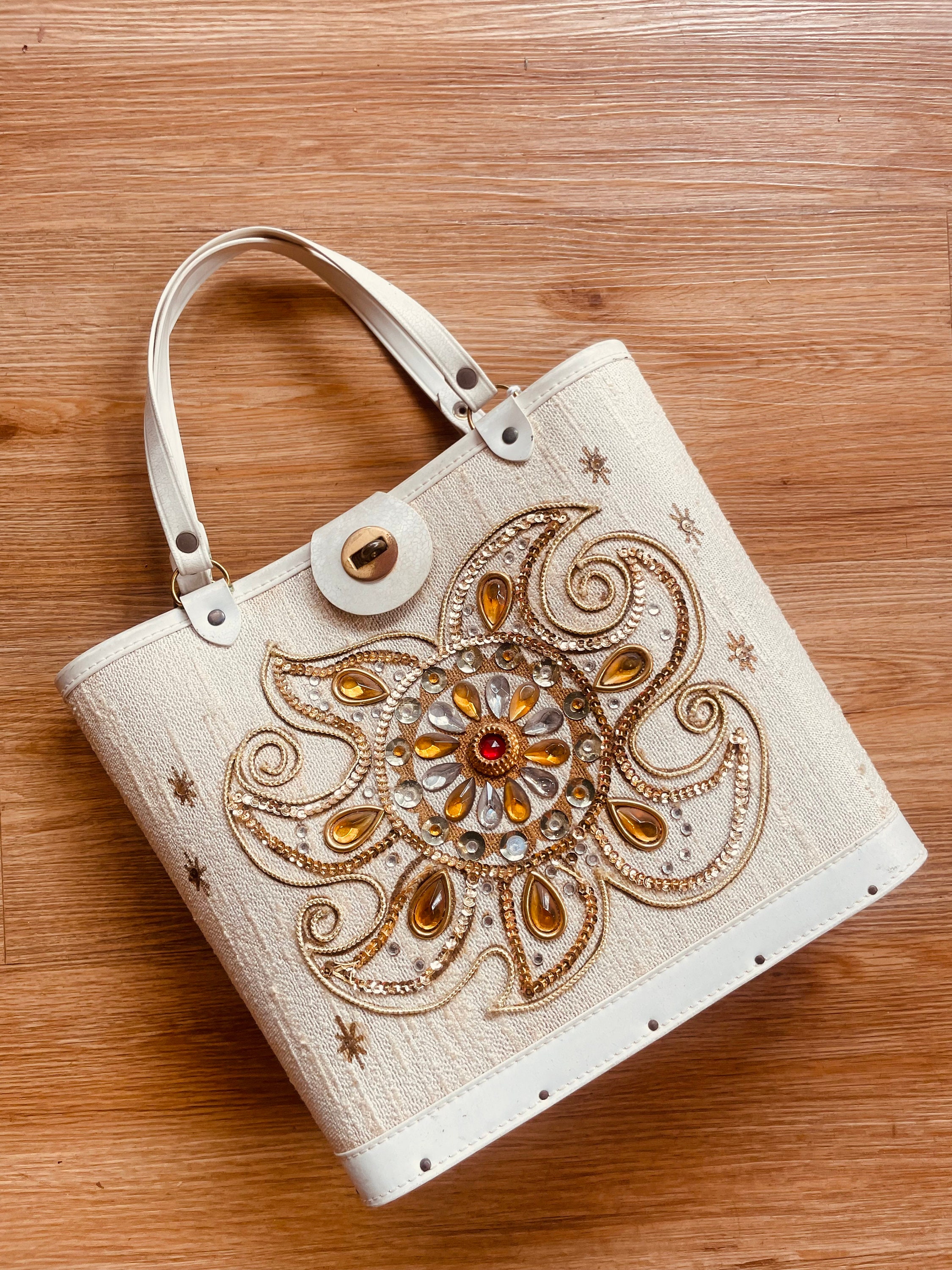 Vintage 1960s hippie beaded Enid Collin s top handle purse