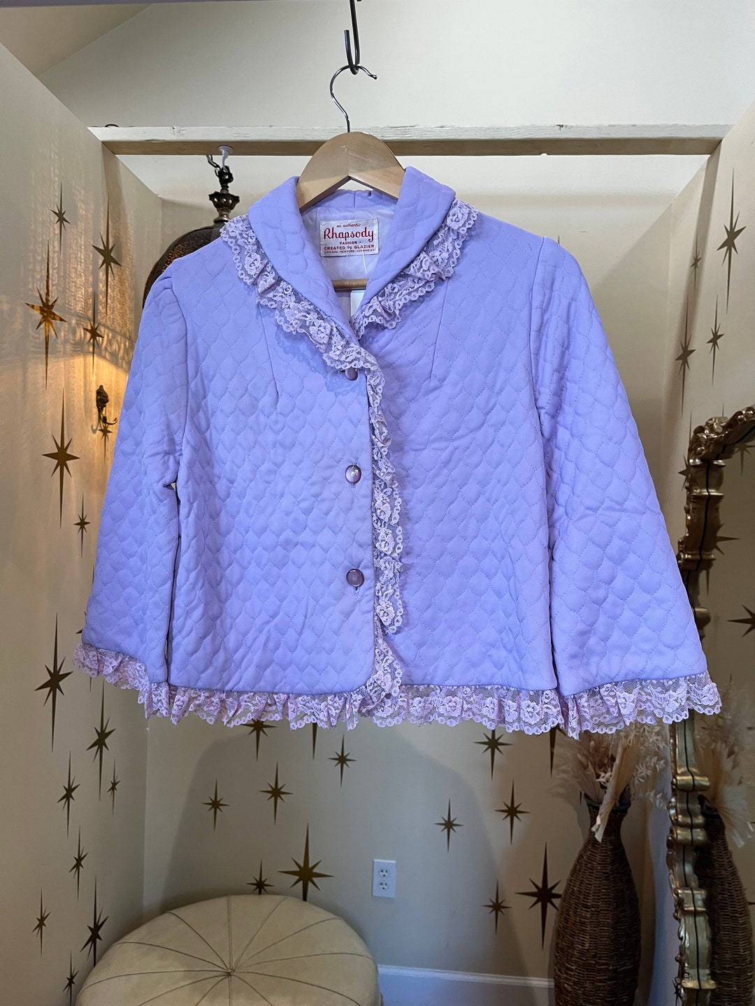 Vintage 1950s Purple Quilted Bed Jacket With Lace. Small Medium Etsy