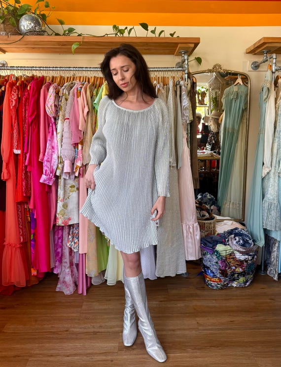 Vintage 1960s silver lurex pleated mini dress