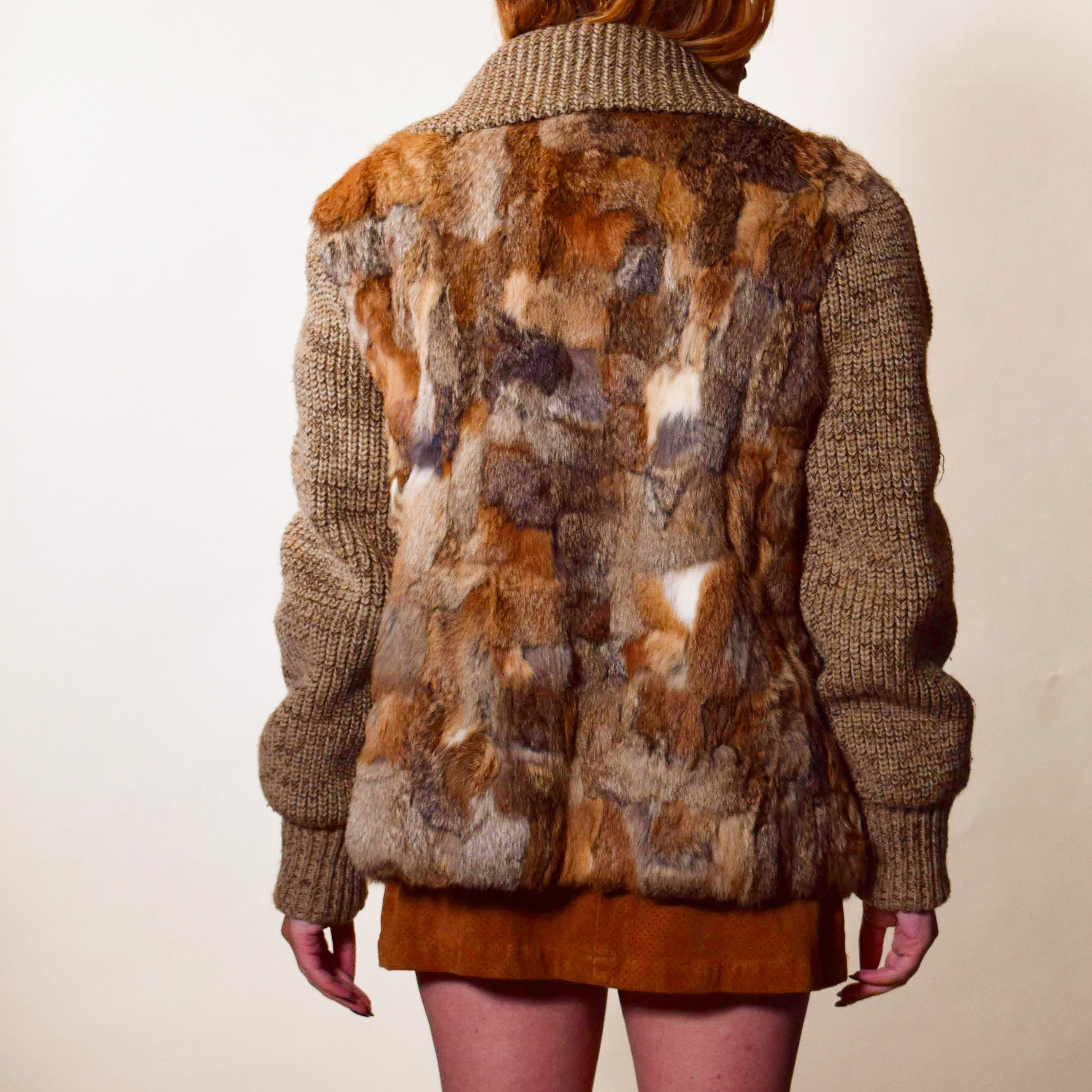 1970's/1980's vintage patchwork rabbit fur zip up jacket with knit