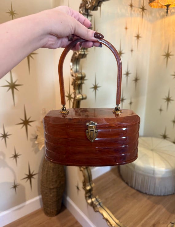 Very rare top handle lucite amber purse 1930-1940