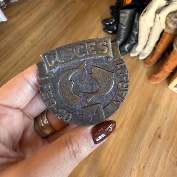 1970s vintage Pisces brass belt buckle