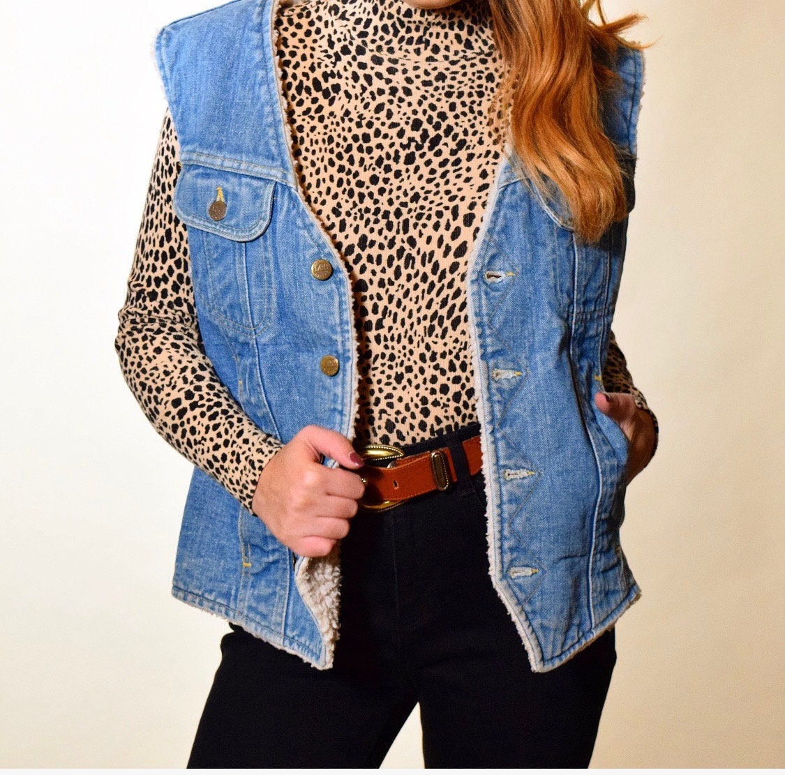 1970s vintage LEE denim sherpa Storm Rider denim vest unisex medium