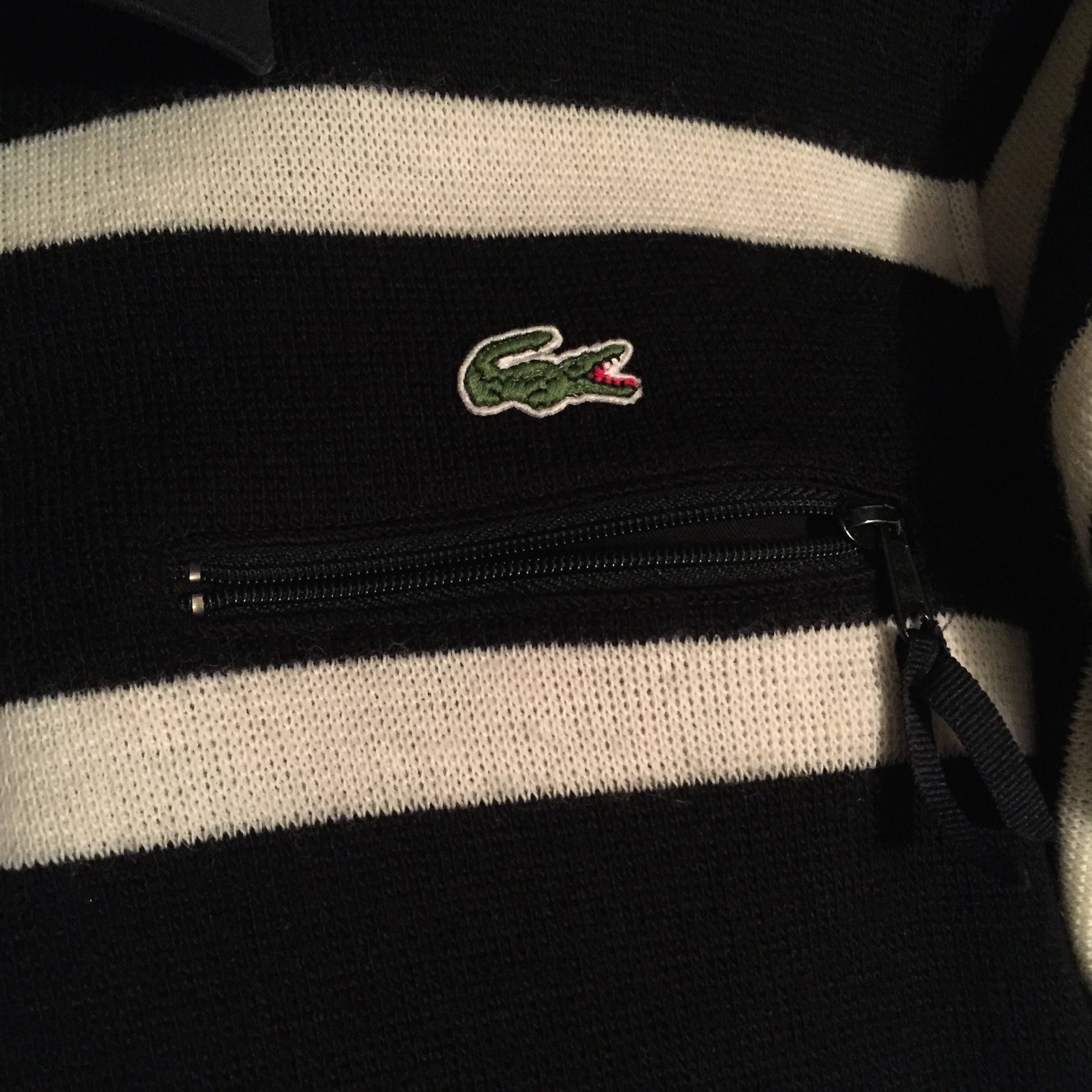 1990's vintage Lacoste black and white stripe pullover long sleeve ...
