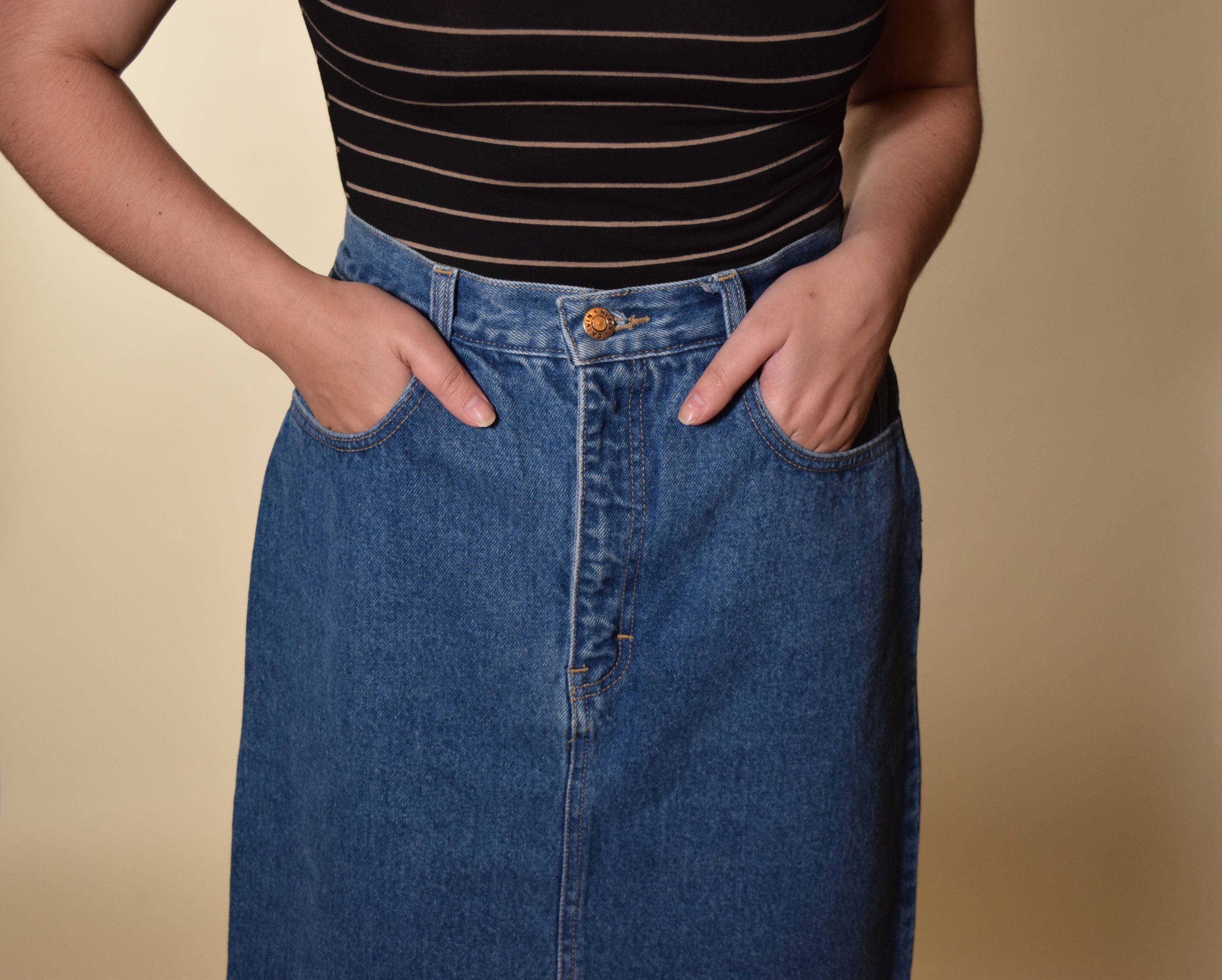 calvin klein denim pencil skirt