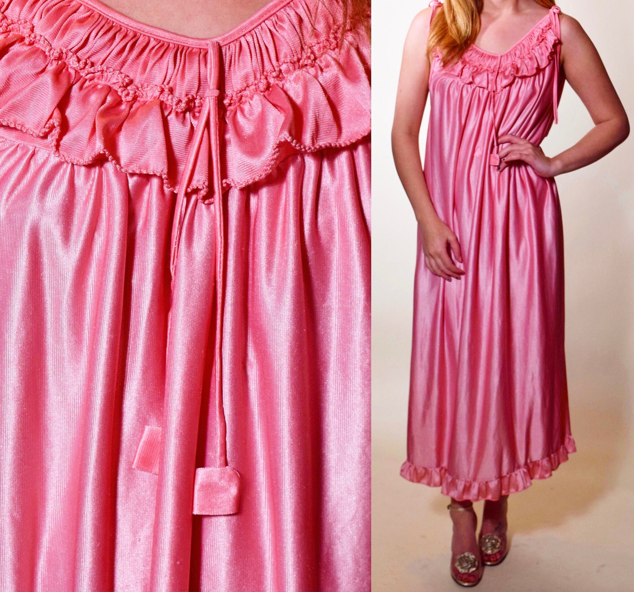 Authentic vintage pink nylon sleeveless spaghetti strap baby doll ...