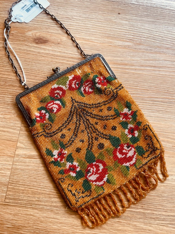 1920s antique patterened beaded small flapper purse