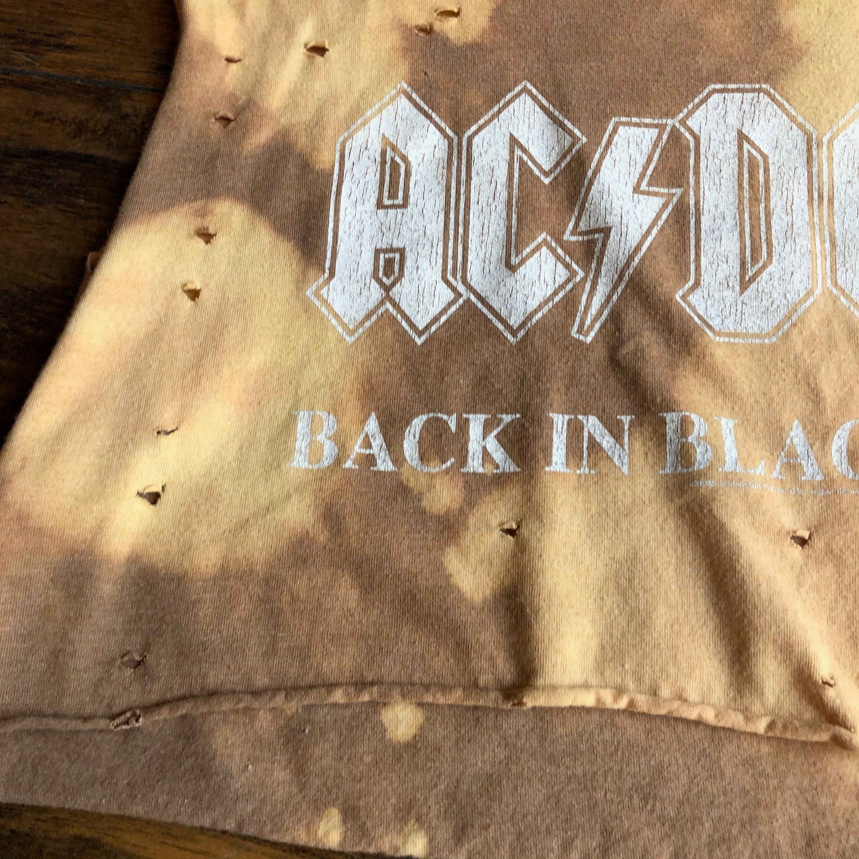 Hand Distressed One Of A Kind Acdc Acid Wash Crop Tank Top Womens Size