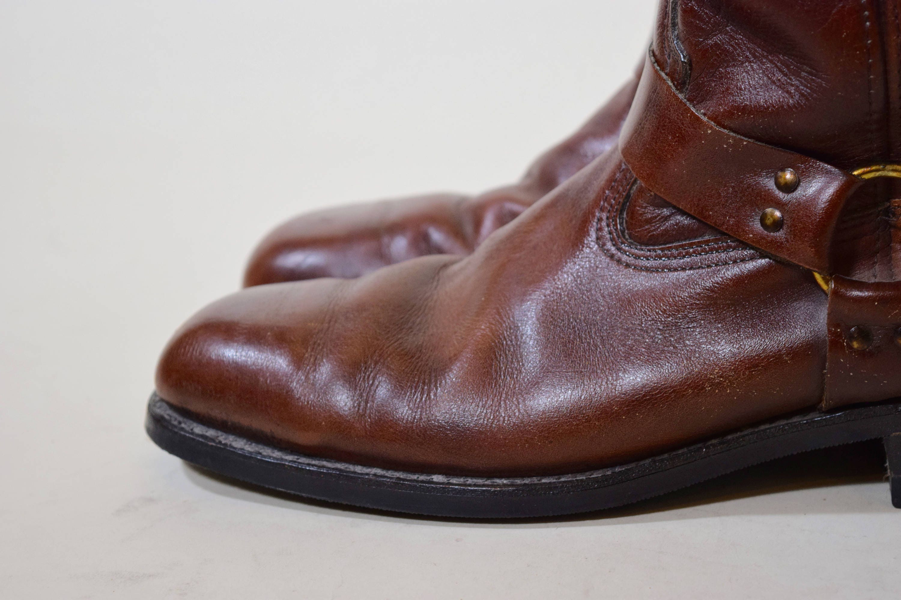 1970's authentic vintage brown leather biker motorcycle boots size 10.5B